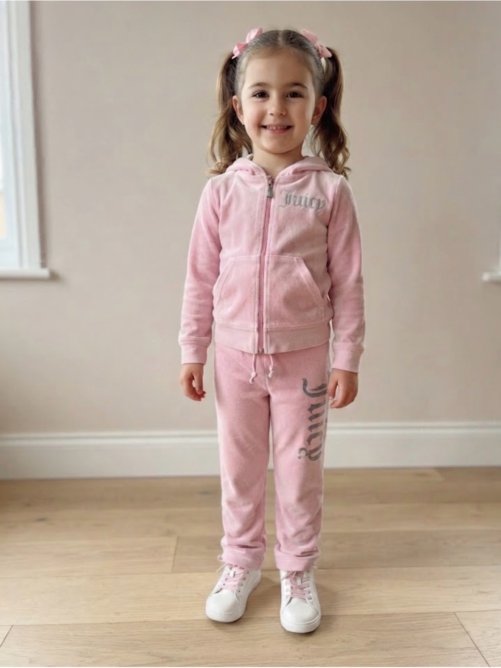 Juicy Couture Girls Pink Velour Jogger Set Pants